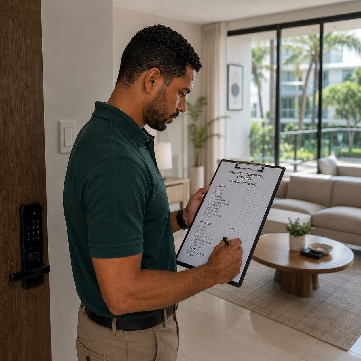 Technician filling in an inspection checklist